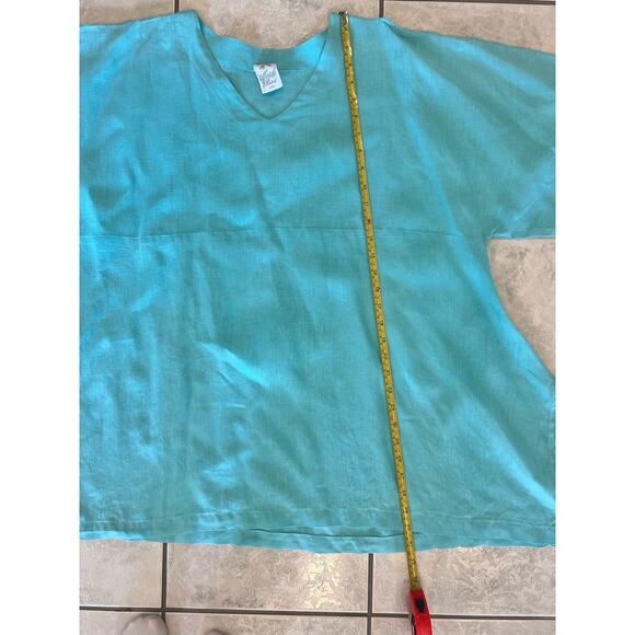 003 Match Point Women's Linen Kimono Tunic Oversized Aqua Size S Pullover Blouse - Picture 7 of 7